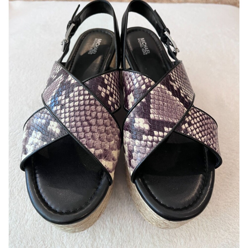 Michael Kors NEW Jodi Mid Wedge Size 9 Leather Snake Espadrille Platform Sandal - Picture 11 of 14